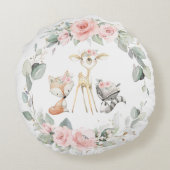 Weibliche Waldtiere Blumenkranz Rundes Kissen (Rückseite)