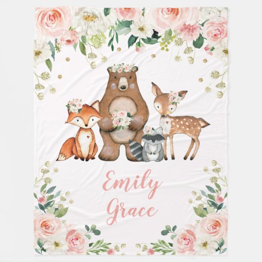 Weibliche Waldtiere/Waldblüten Fleecedecke (Vorderseite)