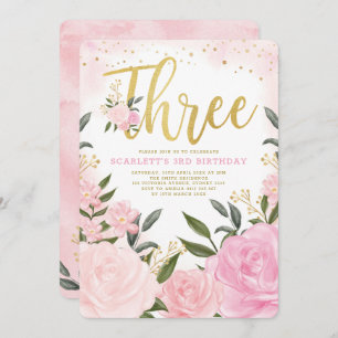 Weibliche Wasserfarbe Rosa Blütenfarbe Blüte 3. Ge Einladung