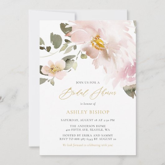 Weibliche Wasserfarben Blume Brautparty Einladung (Vorderseite)