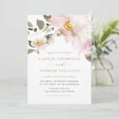 Weibliche Wasserfarben Blush Blume Hochzeit Einladung (Stehend Vorderseite)