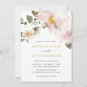 Weibliche Wasserfarben Blush Blume Hochzeit Einladung (Vorderseite)