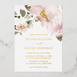 Weibliche Wasserfarben Blush Blume Hochzeit Folieneinladung