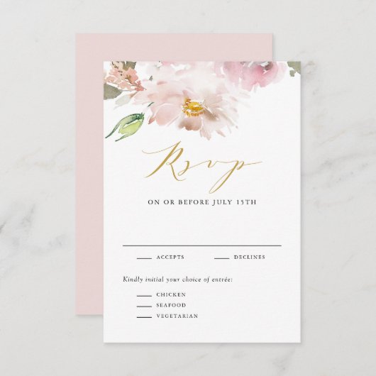 Weibliche Wasserfarben Blush Blume Hochzeit RSVP Karte (Vorne/Hinten)