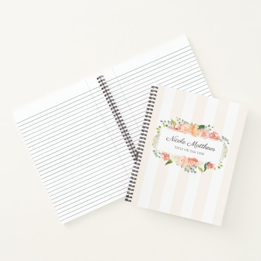 Weibliche Wasserfarben, Blüten und Streifen Notizbuch (Innenseite)