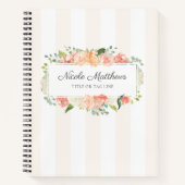 Weibliche Wasserfarben, Blüten und Streifen Notizbuch (Vorderseite)