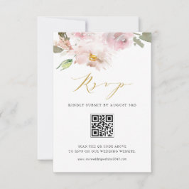 Weibliche Wasserfarbenblush-Blume mit QR-Code RSVP Karte