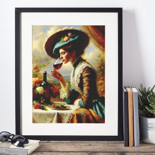 Weibliche Weinliebhaberin im Vintage-Stil Poster