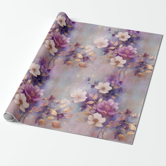 Weibliche, weiße, violette Blumen Geschenkpapier (Ungerollt)