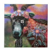 Weibliche Ziegenfarm Tier Blumenpfirsich Fliese (Vorderseite)