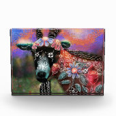 Weibliche Ziegenfarm Tier Blumenpfirsich Fotoblock (Vorderseite)