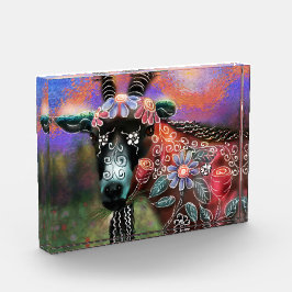 Weibliche Ziegenfarm Tier Blumenpfirsich Fotoblock