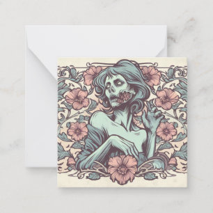 Weibliche Zombie-Kunst im Jugendstil mit Blumen Pr Mitteilungskarte