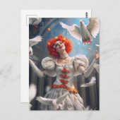 Weiblicher Clown mit Tauben. Lustige Postcard Postkarte (Vorne/Hinten)