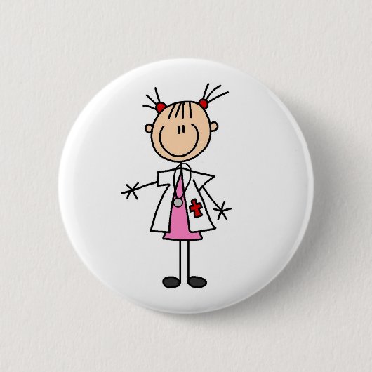 Weiblicher Doktor Strichmännchen Button (Vorderseite)