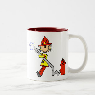 Weiblicher Feuerwehrmann mit Schlauch-T - Shirts Zweifarbige Tasse