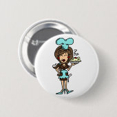 Weiblicher Gebäck-Koch - brünette T - Shirts und Button (Vorne & Hinten)