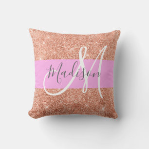Weiblicher Glam Rosa Pfirsich Gold Glitter Monogra Kissen