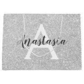 Weiblicher Glam Silber Glitter Funkeln Monogramm N Große Geschenktüte (Vorderseite)