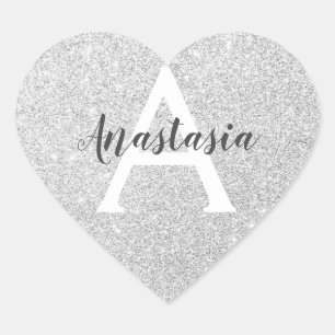 Weiblicher Glam Silber Glitter Funkeln Monogramm N Herz-Aufkleber