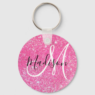 Weiblicher Glamour Hot Pink Glitter Funken Monogra Schlüsselanhänger