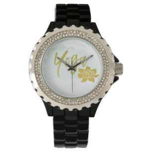 *~* weiblicher Goldyoga-Lotus-Aquarell-Türkis Armbanduhr