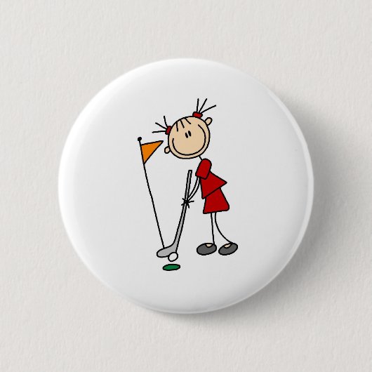 Weiblicher Golfer als Strichmännchen Button (Vorderseite)