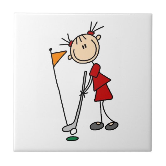 Weiblicher Golfer als Strichmännchen Fliese (Vorderseite)