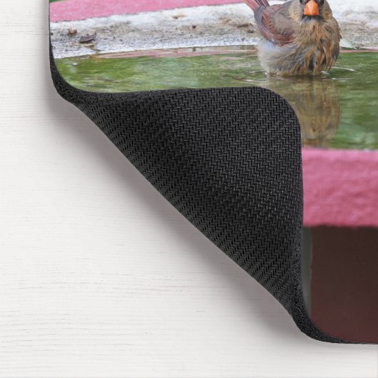 Weiblicher Kardinal in Birdbad Mousepad (Ecke)