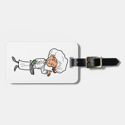 Weiblicher Koch mit ein Gepäckanhänger (Vorderseite horizontal)