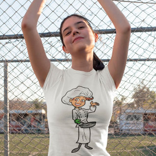 Weiblicher Koch mit einem T - Shirt zum Braten von