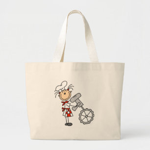 Weiblicher Koch mit Mischer-T-Shirts und Jumbo Stoffbeutel