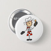 Weiblicher Koch mit Mitten und hölzernem Löffel Button (Vorne & Hinten)