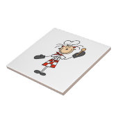 Weiblicher Koch mit Mitten und hölzernem Löffel Fliese (Seite)