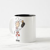 Weiblicher Koch mit Mitten und hölzernem Löffel Zweifarbige Tasse (Vorderseite Links)