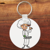 Weiblicher Koch mit Schlüsselanhänger zum Braten (Vorderseite)