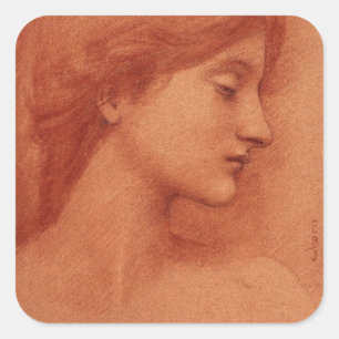 Weiblicher Kopf, Edward Burne-Jones Feines Porträt Quadratischer Aufkleber