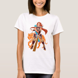 Weiblicher Krieger mit Tiger und Klinge T-Shirt