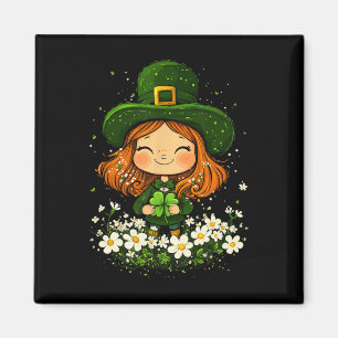 Weiblicher Leprechaun Shamrock Mädchen St Patricks Magnet
