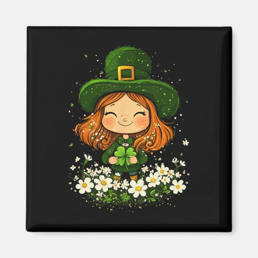 Weiblicher Leprechaun Shamrock Mädchen St Patricks Magnet (Vorne)