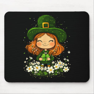 Weiblicher Leprechaun Shamrock Mädchen St Patricks Mousepad