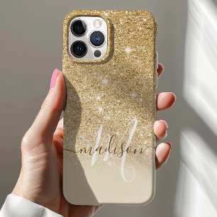 Weiblicher Name mit goldenem Glitter-Monogramm Case-Mate iPhone Hülle