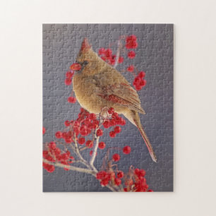 Weiblicher nördlicher Kardinal zwischen Havthorn Puzzle