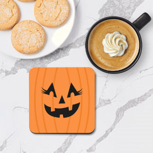Weiblicher Orange Jack o Lantern Wimpern Kürbis Getränkeuntersetzer