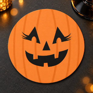 Weiblicher Orange Jack o Lantern Wimpern Kürbis Runder Pappuntersetzer
