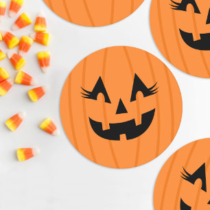 Weiblicher Orange Jack o Lantern Wimpern Kürbis Runder Pappuntersetzer