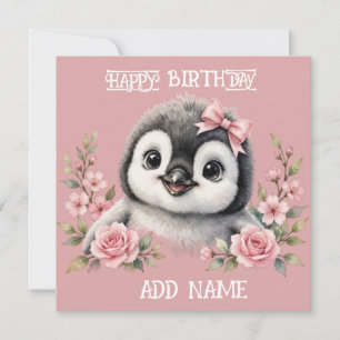 Weiblicher Pinguin: Baby-Tier Pastell-Schleife & B Karte
