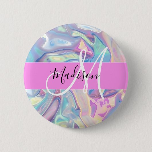 Weiblicher Pinker Holografischer Irisierender Mono Button (Vorderseite)