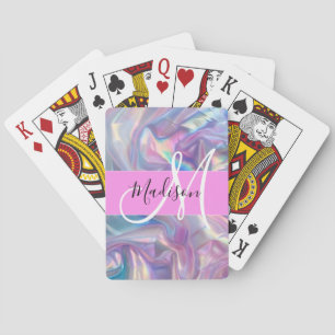 Weiblicher Pinker Holografischer Irisierender Mono Spielkarten