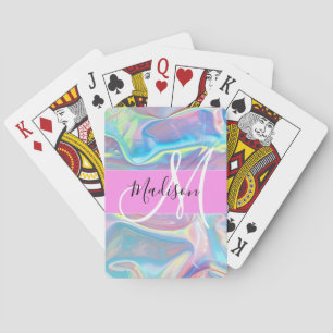 Weiblicher Pinker Holografischer Irisierender Mono Spielkarten